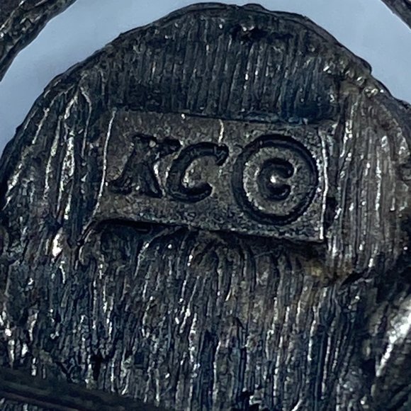 Angel Pin Brooch KC Dark Silver Tone Blue Stones Floral Accent Rhinestone Metal - Picture 10 of 12